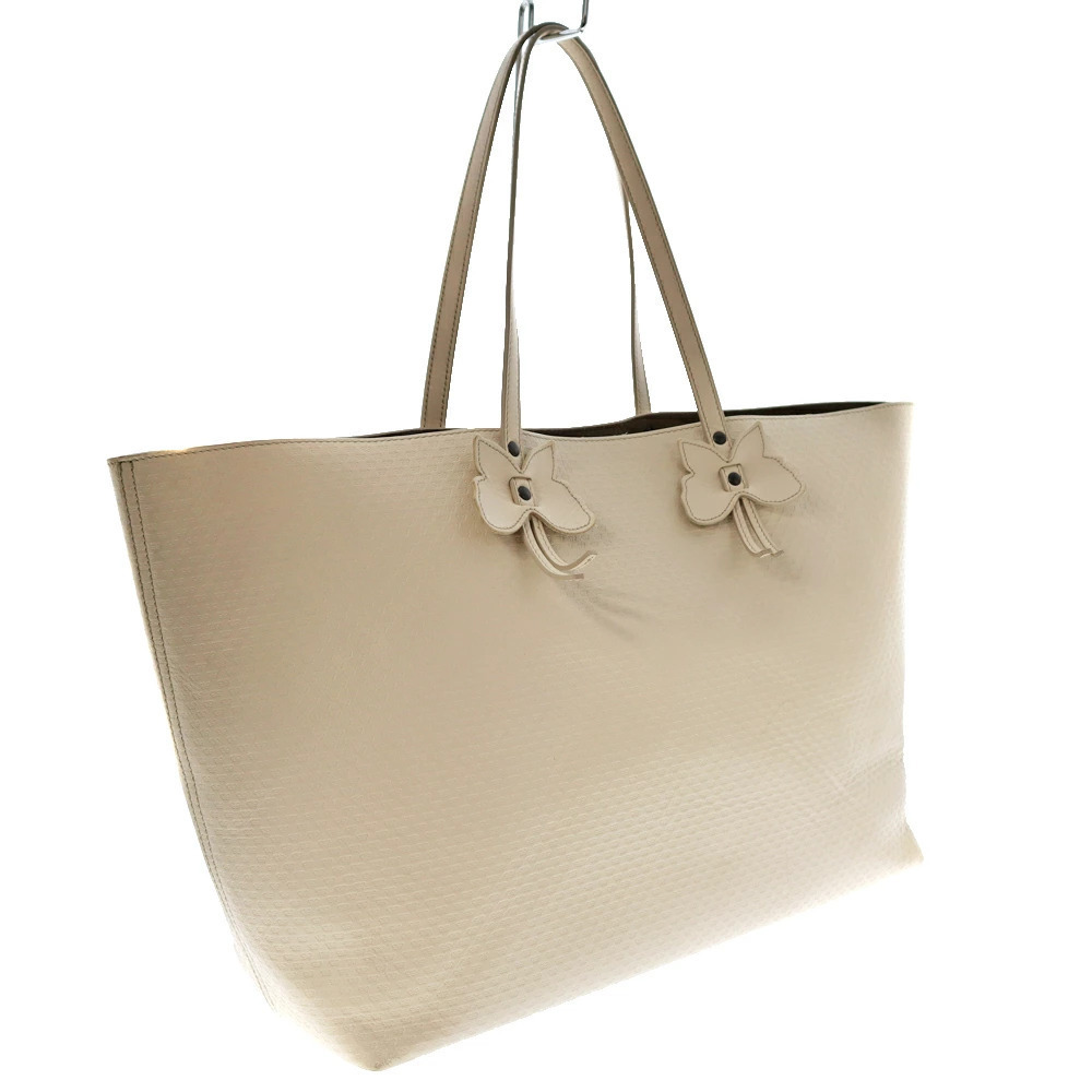 BOTTEGA VENETA Tote Bag Leather Ivory White Shoulder Handbag Butterfly Embossed